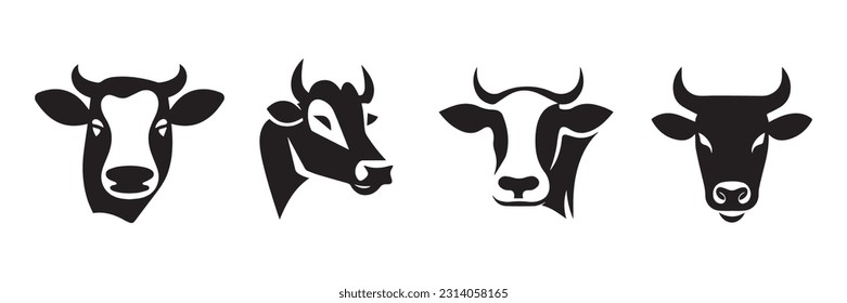 Cow Silhouette icon,Cattle Head Vector Illustration.Cattle logo template in trendy style, logo designs set.