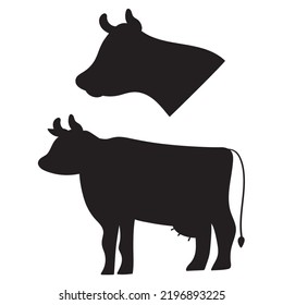 Cow. Silhouette icons. Vector hand drawn illustration on white background.