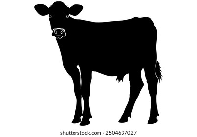 Cow Silhouette isolated on a white background Vector Illustration, Dairy Cow - Farm Animal.