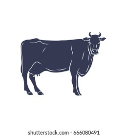 Cow Silhouette isolated on White Background. Vector