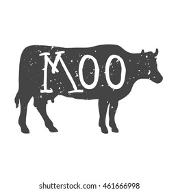 Cow Silhouette with Moo Text. Vector illustration