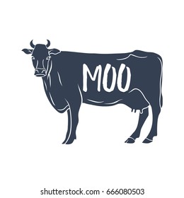 Cow Silhouette with "Moo" text. Vector