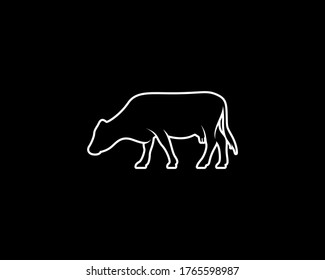 Cow Silhouette on Black Background. Isolated Vector Animal Template for Logo Company, Icon, Symbol etc