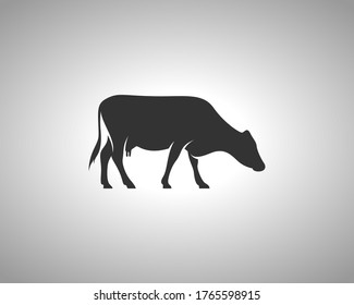 Cow Silhouette on White Background. Isolated Vector Animal Template for Logo Company, Icon, Symbol etc