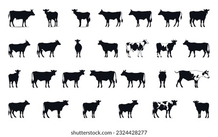 cow silhouette set different pose and shape