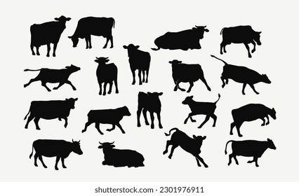 diseño vectorial de conjunto de siluetas de vaca