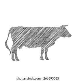 cow silhouette, shading, doodle, drawing by hand. Vector