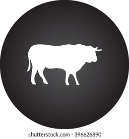Cow silhouette simple icon on round background
