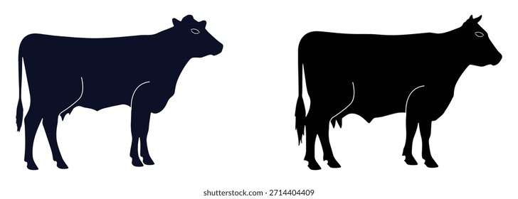 A cow silhouette is a simple, solid outline of a cow that represents farm life, agriculture, calmness, and tradition, often used in logos, artwork, and T-shirt designs.