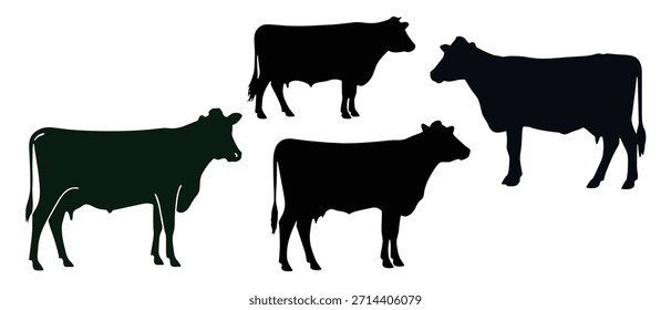 A cow silhouette is a simple, solid outline of a cow that represents farm life, agriculture, calmness, and tradition, often used in logos, artwork, and T-shirt designs.