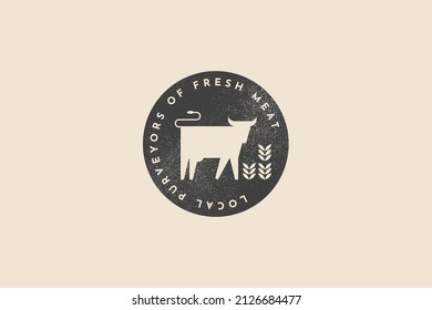 Cow silhouette sticker. Emblem for butcher shops. The image can be used for design, packaging, restaurant menu, market design. Vector illustration.