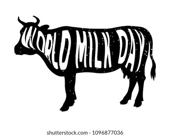 cow silhouette with text world milk day on white background