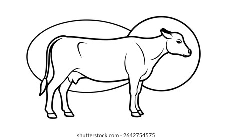 Silhueta De Vaca Sob Arte De Luar.