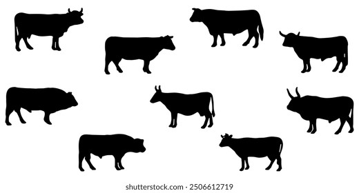 Cow silhouette vector design set