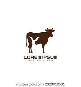 cow silhouette vector icon. black angus vector illustration. cow farm logo design with kangaroo with rabbit, hare