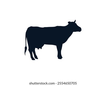 Cow silhouette vector icon isolated on white background. Cow Silhouette Vector Icon – Isolated Farm Animal Design on White Background