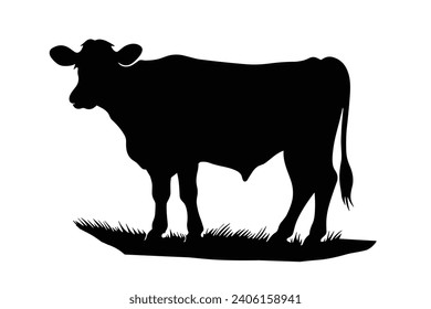 Cow silhouette. Cow vector illustration. Black cow and domestic milk cows. Farm animals isolated vector icons set.