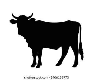 Cow silhouette. Cow vector illustration. Black cow and domestic milk cows. Farm animals isolated vector icons set.