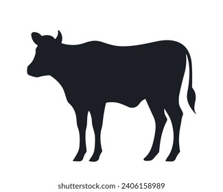 Cow silhouette. Cow vector illustration. Black cow and domestic milk cows. Farm animals isolated vector icons set.