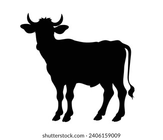 Cow silhouette. Cow vector illustration. Black cow and domestic milk cows. Farm animals isolated vector icons set.