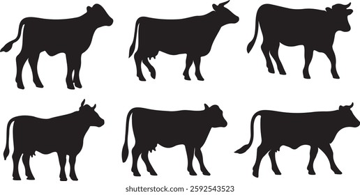 Cow Silhouette Vector Set Cattle Graphics for Farm Ranch Logos Decals and Branding Designs