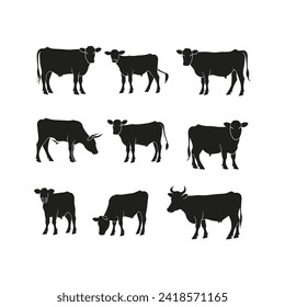 cow silhouette vector set design