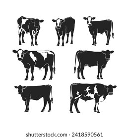 cow silhouette vector set design