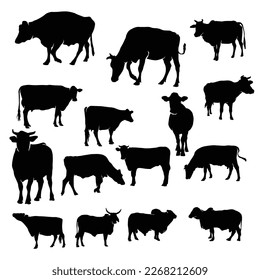 cow silhouette vector set illustration