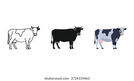 Siluetas de vaca en diferentes estilos