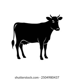 Cow silhouettes vector illustration. Black and white cows on a white background. Simple, modern design. Agriculture, farming, animal husbandry, dairy industry
