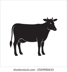 Cow silhouettes vector illustration. Black and white cows on a white background. Simple, modern design. Agriculture, farming, animal husbandry, dairy industry