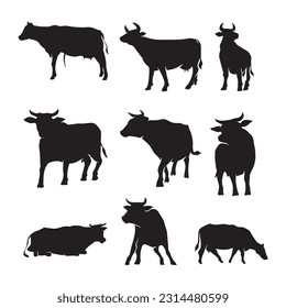 cow silluette vector black and white illustration