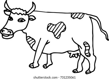 Cow in simple flat style. For children. For painting