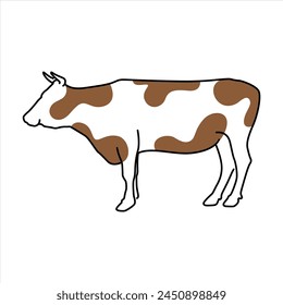 Cow Simple White Brown Fun Cartoon Doodle Line Clip Art