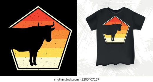 Cow Sister Funny Farm Farmer Cow Lover Retro Sunset Vintage Cow T-shirt Design