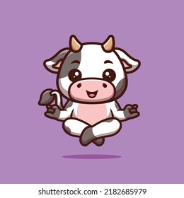 Cow Sitting Meditation Cute Creative Kawaii Cartoon Mascot Logo