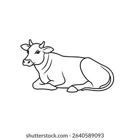 Cow Sitting Position Line Drawing.