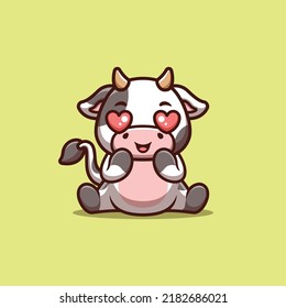 Cow Sitting Shocked Cute Creative Kawaii Cartoon Mascot Logo