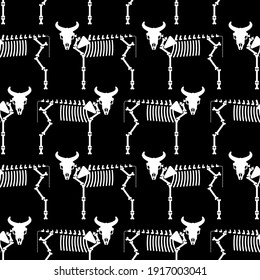 Cow skeleton pattern seamless. Farm animal bones background. Bull anatomy texture. vector ornament