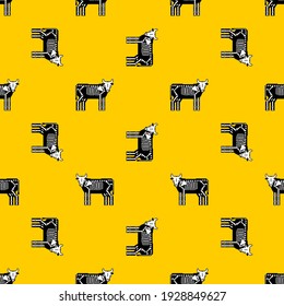 Cow skeleton pixel art pattern seamless. 8 bit Farm animal bones background. Bull anatomy texture. vector ornament