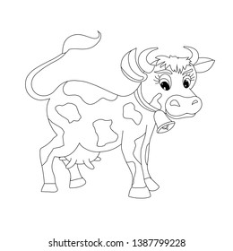 Cow sketch. Design element cartoons funny farm animal for web, for print, for coloring page