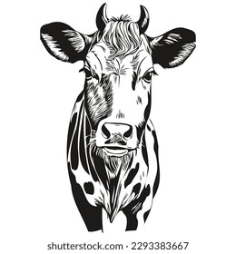 cow sketchy, graphic portrait of a cow on a white background, calf
