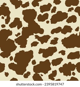 Cow skin in brown and beige spotted, seamless pattern for print, animal texture. Vector wallpaper	