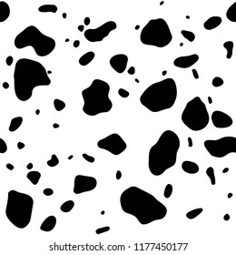 Cow skin. Dalmatians dog spots. animal skin seamless pattern. Black and white. Animal print texture. Vector background.

