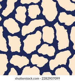 Cow skin inverted seamless pattern for fabric, stationery, textile, wallpaper, notebook cover or print. Navy blue and cream monochrome repeat background.