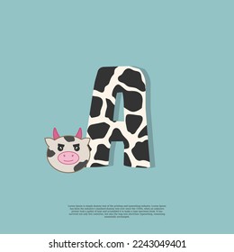cow skin letter a with cute cow sticker doodle icon