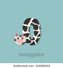 cow skin letter o with cute cow sticker doodle icon