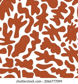 Cow skin, modern abstract asymmetric shapes and spots vector seamless pattern for textile, fabric, wallpapers, wrapping paper and other print and design. Hand-drawn isolated vector illustration.