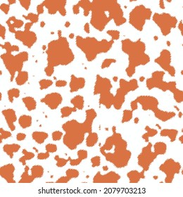 Cow Skin Pattern Texture Repeating Seamless Orange White Monochrome. Fashionable Print. Fashion And Stylish Background For Runner Carpet, Rug, Scarf, Curtain, Pillow, T Shirt, Template, Web Design