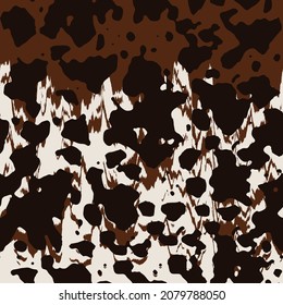 Cow skin pattern texture repeating  black brown white dye art. Fashionable print. Fashion and stylish background for runner carpet, rug, scarf, curtain, pillow, t shirt, template, web design